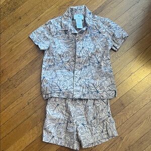 Tommy Bahama Kids Shirt and Shorts Set in Blue and Tan Leaf Print